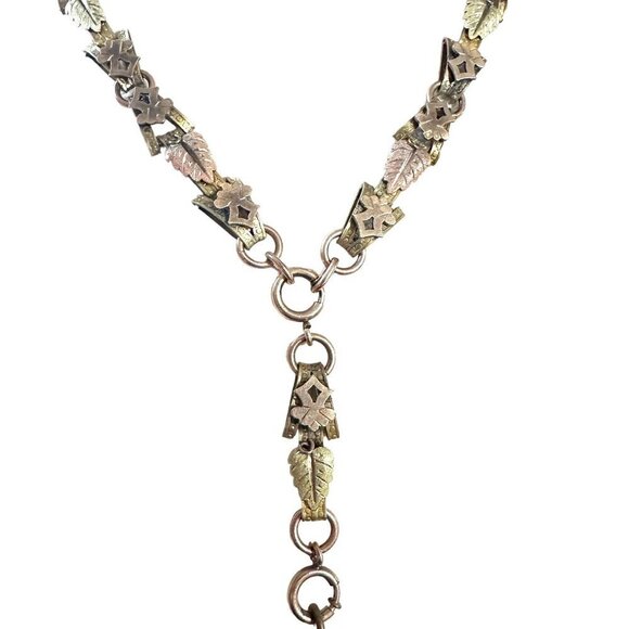 Antique Victorian Womens Necklace Gold Filled Tri Color Book Chain Locket 1800s - Picture 8 of 11